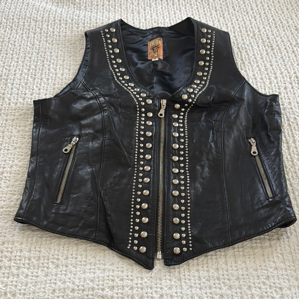 Black Leather Studded Vest